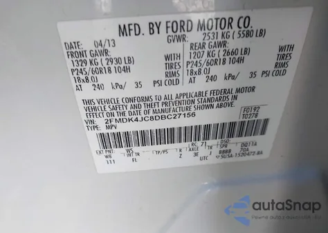 2013 Ford Edge Sel from USA, damaged, VIN 2FMDK4JC8DBC27156